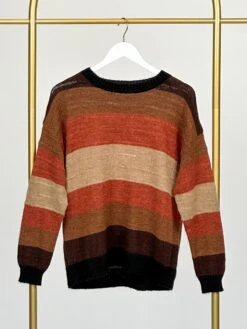 Multicolor Striped Boat Neck Long Sleeve Sweater | S - L