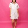 Button Down Short Sleeve Lined Floral Lace Dress | S - L