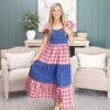 Color Block Plaid Tiered Midi Dress | S-3XL
