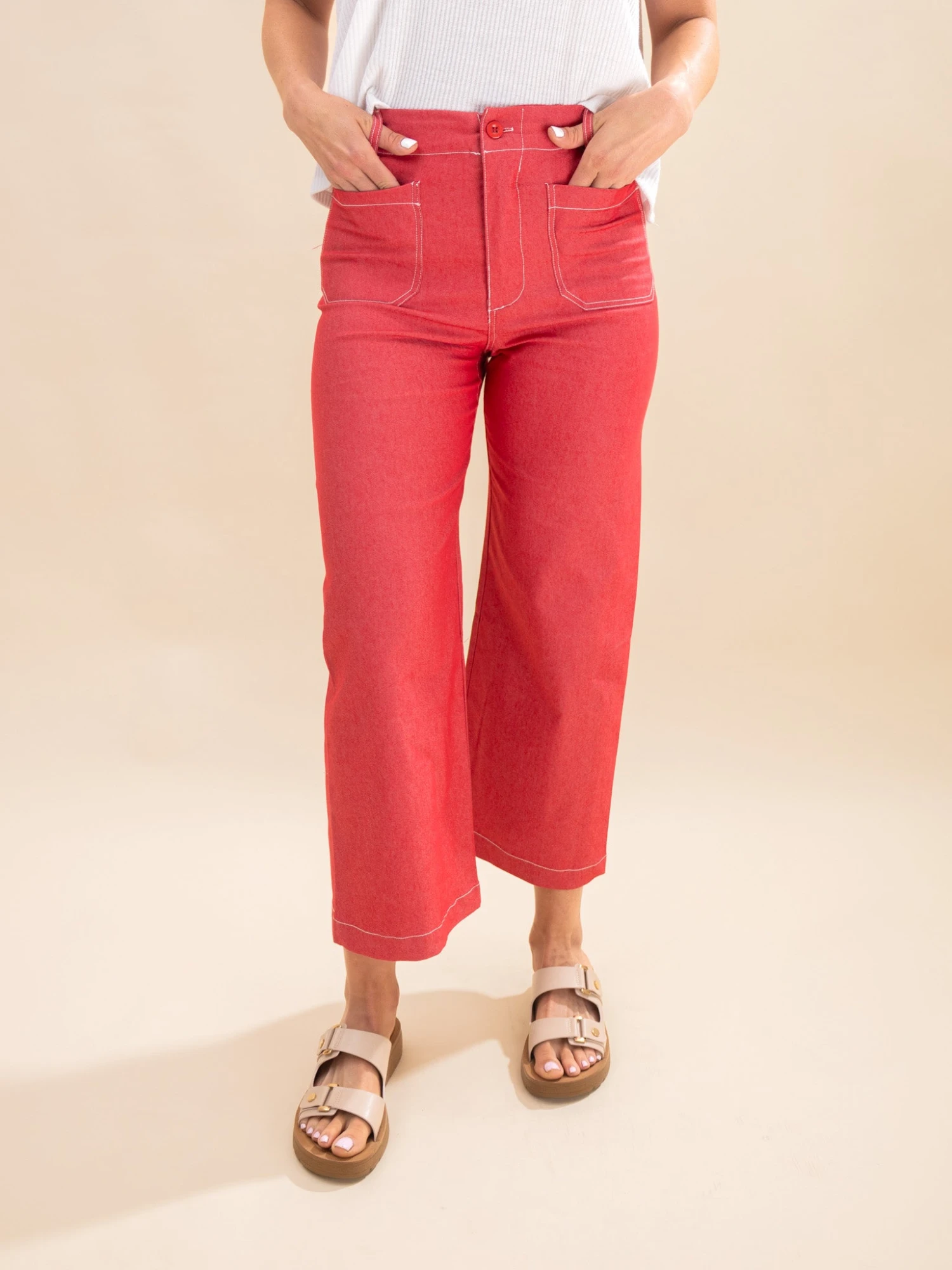 Wide Leg Crop Pants With Contrast Stitching | S-L Bright & Bold Collection 2 Wide Leg Crop Pants With Contrast Stitching | S-L Bright & Bold Collection - Image 2