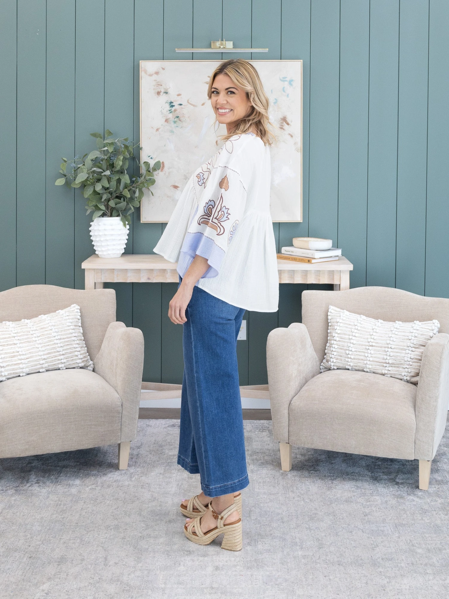 Risen Tummy Control High Rise Cropped Wide Leg Jeans | 0-3XL 4 Risen Tummy Control High Rise Cropped Wide Leg Jeans | 0-3XL - Image 4