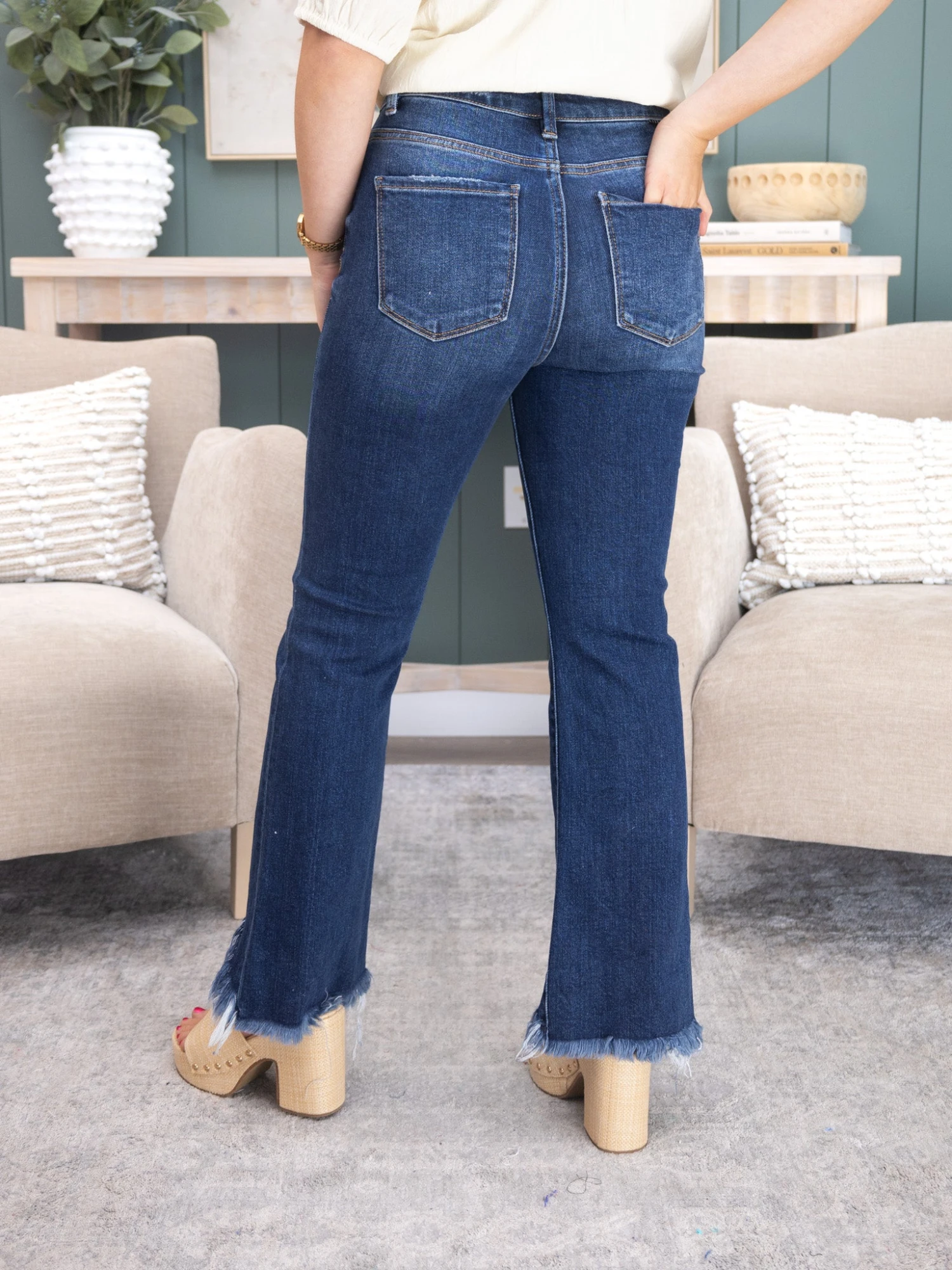 Risen High Rise Crop Bootcut Fray Hem Jeans | 0-3X 3 Risen High Rise Crop Bootcut Fray Hem Jeans | 0-3X - Image 3