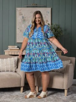 Short Sleeve Ruffle Hem Printed Dress | S-XL -Women Clothing Shop a79972bd25ff264c3e64cadff888bd79