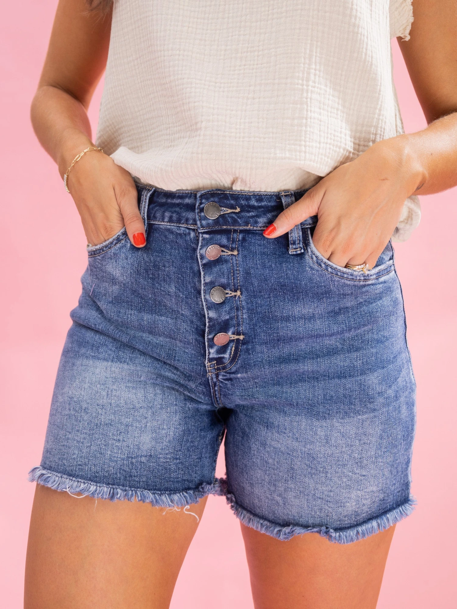 Diva Denim High Rise Expose Button Fray Hem Shorts | XS - 3X 5 Diva Denim High Rise Expose Button Fray Hem Shorts | XS - 3X - Image 5