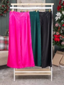 Satin Zipper Back Wide Band Waist Wide Leg Pants | S-3X Pair W/ Sku57347 Christmas