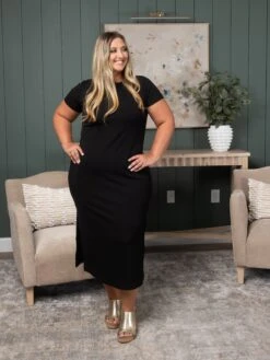 Short Sleeve Dress W/ Side Slit | S-3X -Women Clothing Shop ac14a821a8d6297db6de3687af4ee858