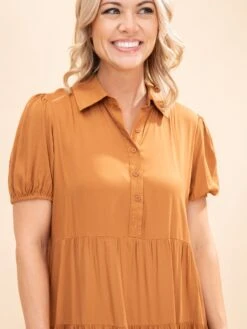 Collard Button Detail Tiered Dress | S-3XL Fall Preview -Women Clothing Shop ae14f94b81495add439cc0ed7ffd0d10