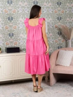 Poplin Tiered Square Neck Flutter Sleeve Midi Dress | S - 3XL -Women Clothing Shop af6257b13b79e6c822d724294a1a4689