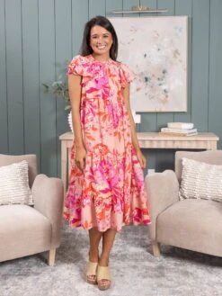 Floral Print Tiered Ruffle Short Sleeve Dress | S - L