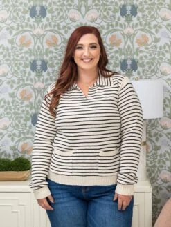 Striped Knit Sweater With Collar | S - XL