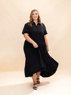 Collard Button Detail Tiered Dress | S-3XL Fall Preview -Women Clothing Shop b072f2597b46413a2f1170a56a06e8a6