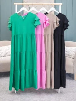 Airflow Ruffle Sleeve Tiered Midi Dress | S - L