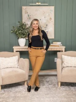 Stretchy Belted Straight Pants With Pockets | S - L -Women Clothing Shop b12020e286b4b958ce7595f038c9e14d