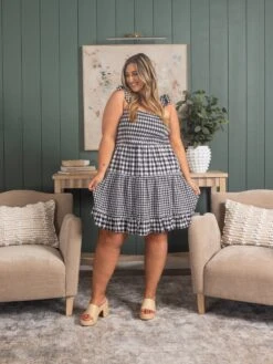 Smocked Gingham Print Dress W/ Tie Straps | S-3X -Women Clothing Shop b24db1444eb40111e0b201bf54440711