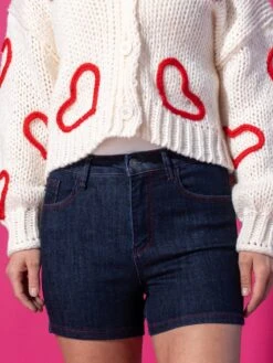 Judy Blue High Waist Heart Shaped Pockets Contrast Thread Shorts | S - 3XL -Women Clothing Shop b32c93a7632878bda75387efd85919a8