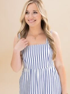 Sleeveless Side Pocket Striped Midi Dress | S-L Americana -Women Clothing Shop b4595406e404e7392ebf0e2be164304c