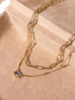Gold Layered Chain W/ Rectangular Crystal Necklace | -Women Clothing Shop b6ccf8b4de6404c49fff1b62f77f52eb
