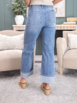 Risen High Rise Patch Pocket Ankle Wide Cuffed Jeans | 0-3XL -Women Clothing Shop b72543986ed39e82cd7ac83e9e470701