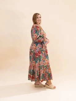 Long Ruffled Sleeve Floral Printed Midi Dress | S-3XL -Women Clothing Shop b8f497307bf660e5fdf086119204c151