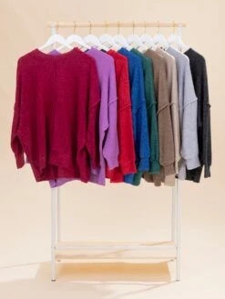 Zenana Luxe Hacci Oversized Exposed Seam Drop Shoulder Sweater | S/M - 3X -Women Clothing Shop b9550e30c103b4c2551e88c013f3c126