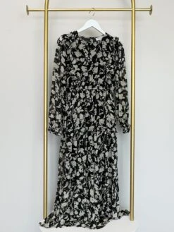 Floral Print Chiffon Long Sleeve Round Neck Maxi Dress | S-3X
