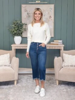 Judy Blue High Waisted Button Fly Destroy Hem Crop Wide Jean | 0-24 -Women Clothing Shop baba29c58b1705c5147c7470ca703182