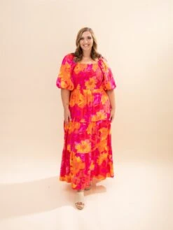 Floral Print Puff Sleeve Maxi Dress | S-3XL