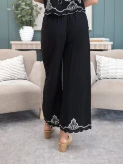 Embroidered Pants With Scalloped Hem | S - L Umgee -Women Clothing Shop beebde1cb292d04fb1aea685617ad96b