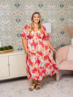 Tiered Puff Sleeve Midi Dress | S-3XL -Women Clothing Shop bf9e024702198bb2323280a89bc0189f