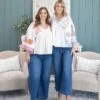 Risen Tummy Control High Rise Cropped Wide Leg Jeans | 0-3XL