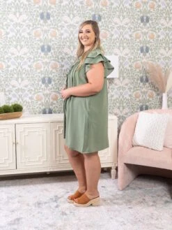 Ruffle Sleeve V-Neck Frilled Shift Dress | S-XL -Women Clothing Shop bfdf6780b0290fd876711d95454854c8