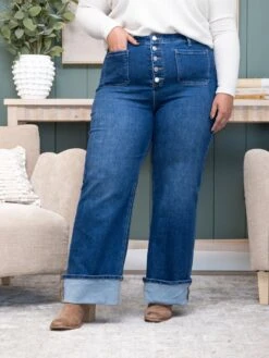 Risen High Rise Ankle Wide Leg Button Down Cuffed Jeans | 0 - 3X -Women Clothing Shop bfe2252a293f614c53ed2233c9d3e8de
