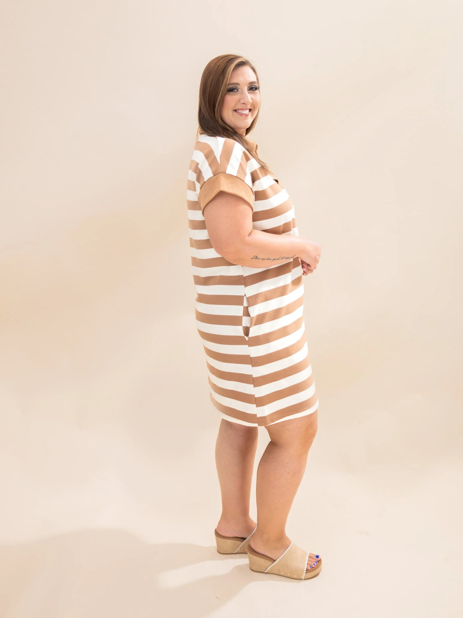 Ottoman Striped Fabric Shift Dress | S-3XL 3 Ottoman Striped Fabric Shift Dress | S-3XL - Image 3
