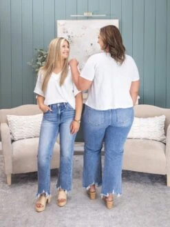 Risen High Rise Crop Straight Distressed Hem Jeans | 0 - 3X -Women Clothing Shop c299b6177b35d5eb0684502b75f37973