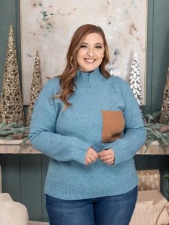 Mock Neck Sweater With Colored Pocket | S - L