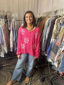 Round Neck Balloon Sleeve Floral Sweater | S-L POL