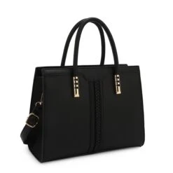 Top Handle Braided Detail Handbag With Crossbody Strap