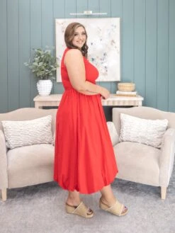 Sleeveless Smocked Top Midi Bubble Dress With Side Pocket | S-L -Women Clothing Shop c67957d7da8d6277153abe9502eb159c