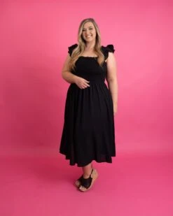 Smocked Bodice Square Neck Midi Dress W/ Ruffle Sleeves | S-3X -Women Clothing Shop c6b39bd04d1c9521adc101a4dc4e8517