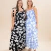 Woven Print Smocking Tiered Maxi Dress W/ Shoulder Tie & Side Pocket | S-2XL