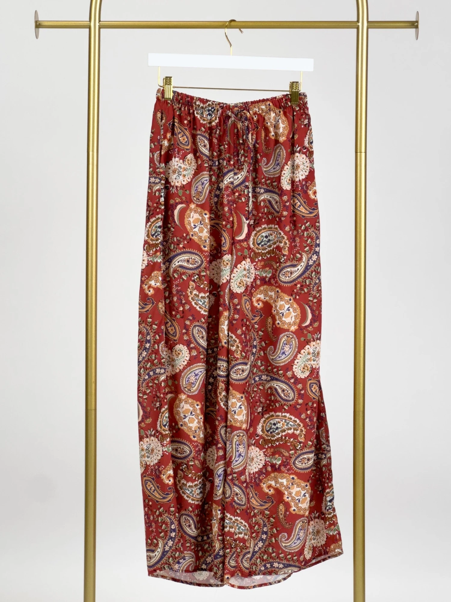 Paisley Print Straight Woven Palazzo Pants W/ Drawstring Waist | S - 3X 1 Paisley Print Straight Woven Palazzo Pants W/ Drawstring Waist | S - 3X