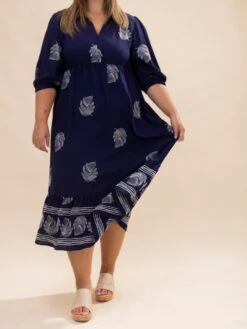 Embroidered Collared Midi Dress | S-L