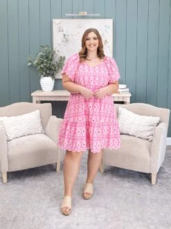 Relaxed V-Neck Eyelet Flutter Sleeve Dresss | S - 3X -Women Clothing Shop cdd23b0042dc3a985d7231b6ee794ecd