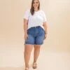 Mica Denim High Waist Button Up Bermuda Shorts | S-3XL
