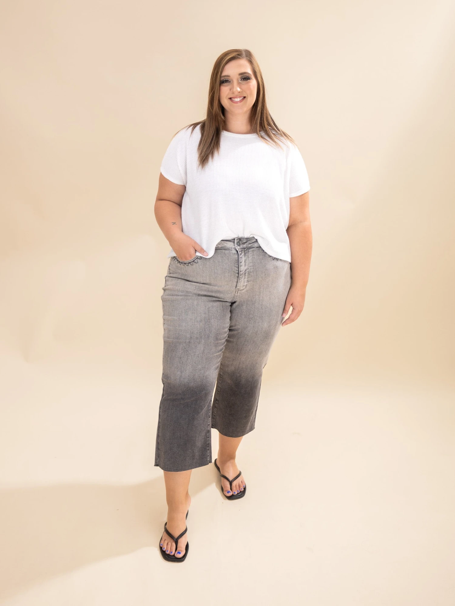 Judy Blue High Waist Vintage Grey Wash Crop Wide Leg Jeans | 0-24W 3 Judy Blue High Waist Vintage Grey Wash Crop Wide Leg Jeans | 0-24W - Image 3