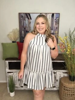 Striped Halter Neck Dress | S-L -Women Clothing Shop d05822ec95114412d92a9b67b6bacb1e