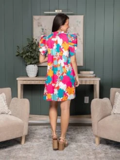 Multicolor Floral Tie Split Neck Flutter Sleeve Dress | S - XL -Women Clothing Shop d05920a1fadd3a98cf80ced92a297ca9
