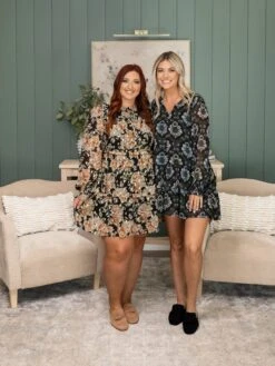 Long Sleeve Floral Georgette V-Neck Dress | S-XL -Women Clothing Shop d0c87ac1ad2ac93bf81f16e4f4e2a72d