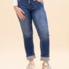 Mica Denim Mid Rise Straight Leg Jeans With Cuff | 0-22