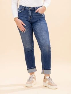 Mica Denim Mid Rise Straight Leg Jeans With Cuff | 0-22